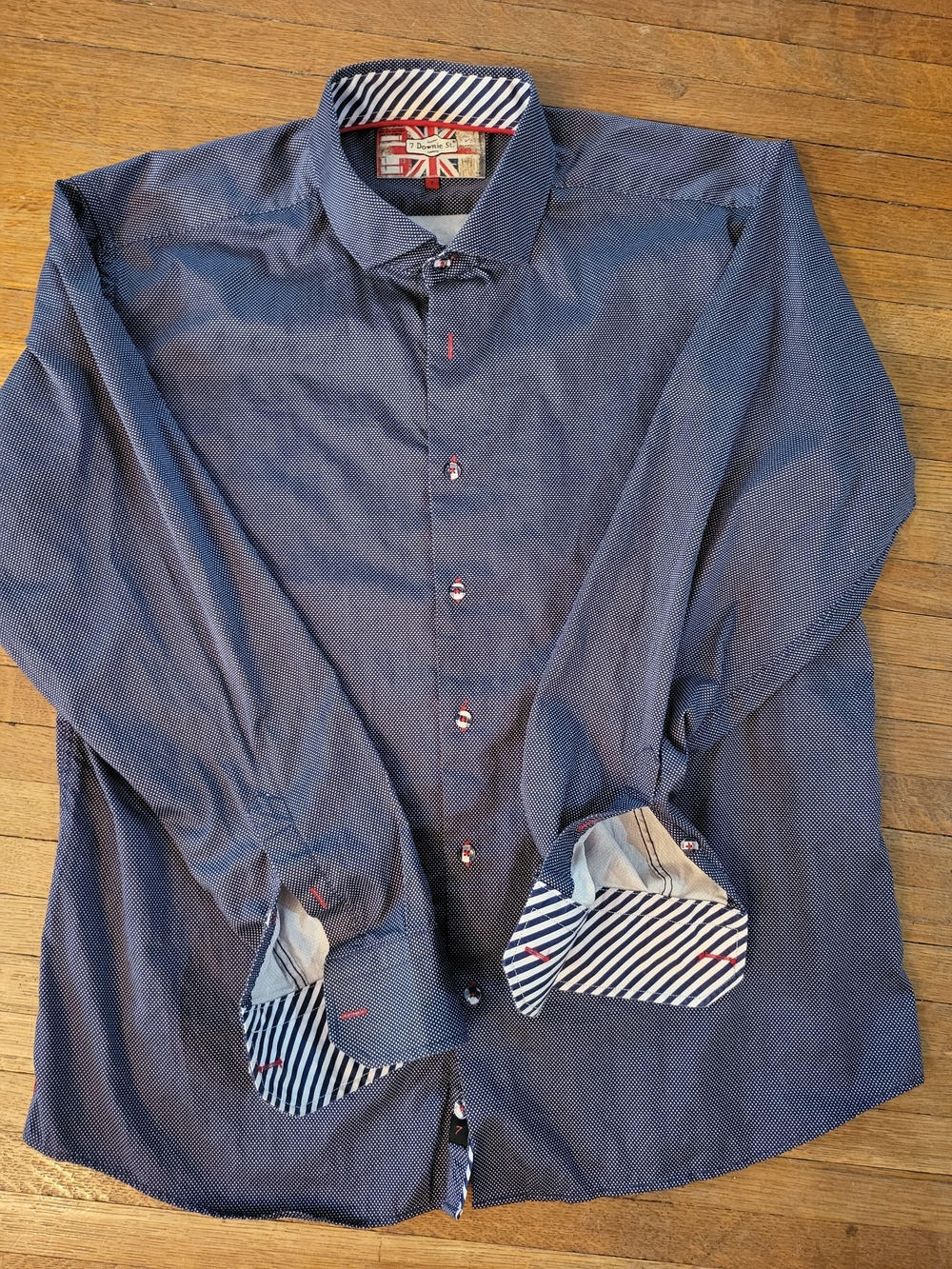 7 Downie St - Men's Navy Microdot Long-Sleeve Shirt